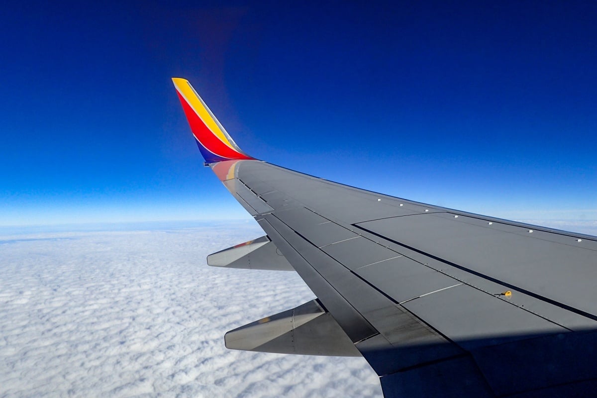 View from the window seat of a Southwest Airlines plane