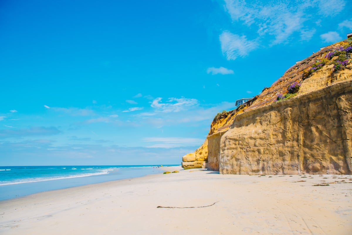 Crowd-free beach in Solana Beach, CA on nice day